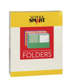 School Smart Smooth 2-Pocket Folder With Fasteners, Assorted Colors, Pack Of 25
