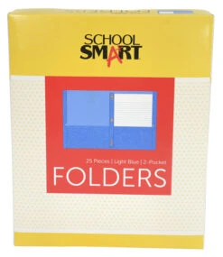 School Smart 2-Pocket Folder With Fasteners, Light Blue, Pack Of 25