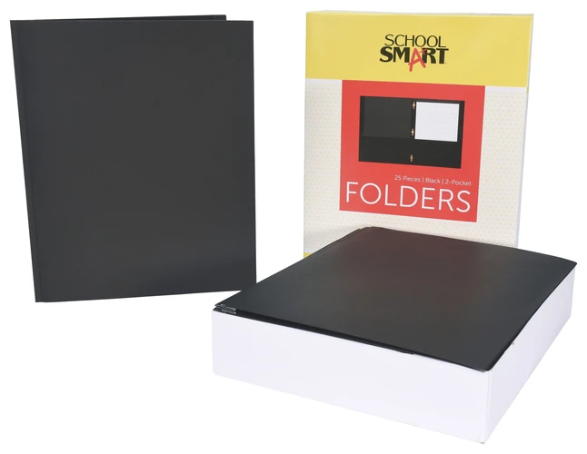 School Smart 2-Pocket Folder With Fasteners, Black, Pack Of 25 5 School Smart 2-Pocket Folder With Fasteners, Black, Pack Of 25 - Image 3