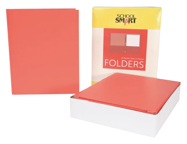 School Smart 2-Pocket Folder With Fasteners, Red, Pack Of 25 4 School Smart 2-Pocket Folder With Fasteners, Red, Pack Of 25 - Image 2
