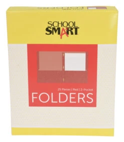 School Smart 2-Pocket Folder With Fasteners, Red, Pack Of 25