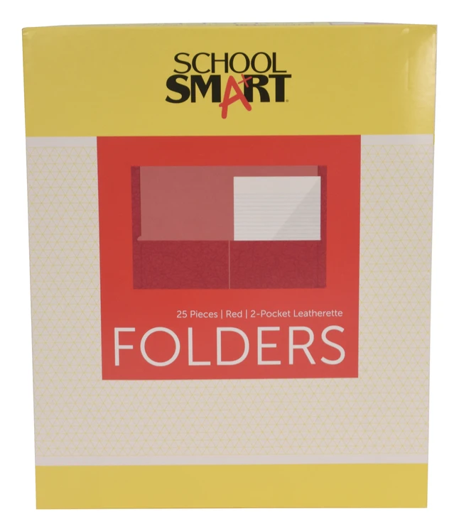 School Smart 2-Pocket Folder With Fasteners, Red, Pack Of 25 8 School Smart 2-Pocket Folder With Fasteners, Red, Pack Of 25 - Image 6