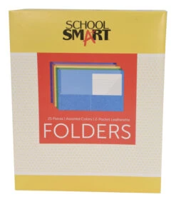 School Smart 2-Pocket Folder, Letter Size, Assorted Colors, Pack Of 25