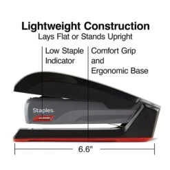 Staples One-Touch Desktop Stapler, 20 Sheet Capacity, Gray/Black/Red, 500 (44425) -Office Product Shop 0BDD58F0 9790 4687 BBF30B9E4E6A369A sc7