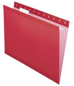 Pendaflex Reinforced Hanging File Folders, 1/5 Cut Tabs, Letter Size, Red, Pack Of 25