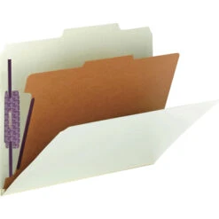 Smead SafeSHIELD Classification Folder With Fasteners, Letter Size, 2 Inch Expansion, 1 Divider, Gray/Green, Pack Of 10