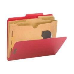 Smead SafeSHIELD Pressboard Classification Folder, Letter Size, 2 Dividers, Bright Red, Pack Of 10
