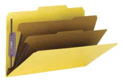 Smead SafeSHIELD Pressboard Classification Folder, Legal Size, 2 Inch Expansion, 2 Dividers, Yellow, Pack Of 10