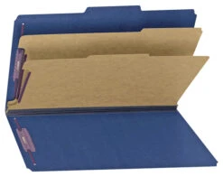 Smead SafeSHIELD Pressboard Classification Folder, Legal Size, 2 Inch Expansion, 2 Dividers, Dark Blue, Pack Of 10
