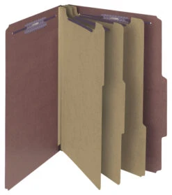 Smead SafeSHIELD Classification Folder With Fasteners, Legal Size, 3 Inch Expansion, 3 Dividers, Red, Pack Of 10