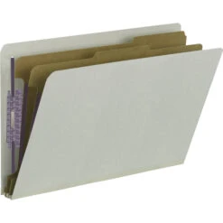 Smead SafeSHIELD End Tab Classification Folder, Legal Size, 2 Dividers, Gray/Green, Pack Of 10
