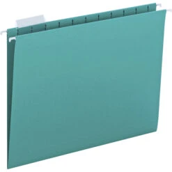 Smead Hanging File Folder, Letter Size, 1/5 Cut Tabs, Teal, Pack Of 25