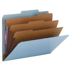 Smead SafeSHIELD Pressboard Classification Folder, Letter Size, 3 Inch Expansion, 3 Dividers, Blue, Pack Of 10