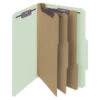 Smead SafeSHIELD Classification Folder With Fasteners, Legal Size, 3 Inch Expansion, 3 Dividers, Gray/Green, Pack Of 10