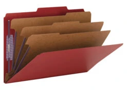Smead SafeSHIELD Pressboard Classification Folder, Legal Size, 3 Inch Expansion, 3 Dividers, Bright Red, Pack Of 10