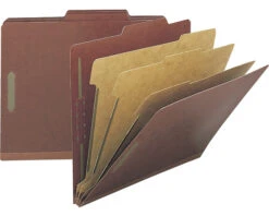 Nature Saver Pressboard Classification Folder, Legal Size, 3 Inch Expansion, 3 Dividers, Red, Pack Of 10