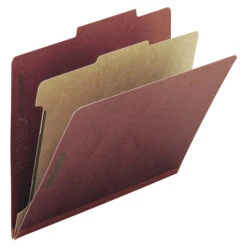 Smead Pressboard Classification Folder, Letter Size, 1 Divider, Brick Red, Pack Of 10