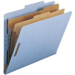 Smead Pressboard Classification Folder, Letter Size, 2 Dividers, Light Blue, Pack Of 10