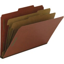Smead Pressboard Classification Folder, Legal Size, 2 Dividers, Brick Red, Pack Of 10