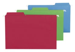 Smead FasTab Hanging File Folder, Legal Size, 1/3 Cut Tabs, Assorted Primary Colors, Pack Of 18