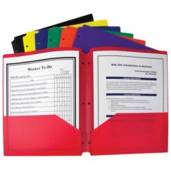 C-Line 2-Pocket Poly Folder, 3 Hole Punched, Assorted Colors