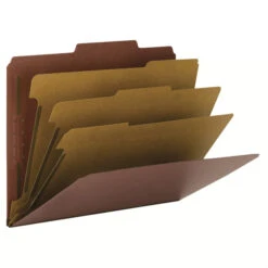 Smead Pressboard Classification Folder, Letter Size, 3 Dividers, Brick Red, Pack Of 10