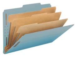 Smead Pressboard Classification Folder, Legal Size, 3 Dividers, Light Blue, Pack Of 10