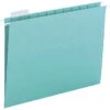 Smead Hanging File Folder, Letter Size, 1/5 Cut Tabs, Aqua, Pack Of 25