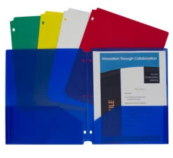 C-Line Poly Portfolio Folder, 3-Hole Punch, 2-Pocket, Assorted Colors, Set Of 10