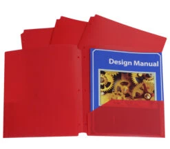 C-Line Poly Portfolio Folder, 3-Hole Punch, 2-Pocket, Red, Pack Of 25