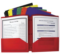 C-Line 2-Pocket Poly Folder, 3 Hole Punched, Assorted Colors, Set Of 36