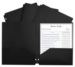 C-Line 2-Pocket Poly Folder, 3 Hole Punched, Black, Pack Of 25