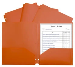 C-Line 2-Pocket Poly Folder, 3 Hole Punched, Orange, Pack Of 25