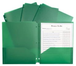 C-Line 2-Pocket Poly Folder, 3 Hole Punched, Green, Pack Of 25