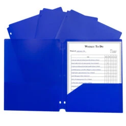C-Line 2-Pocket Poly Folder, 3 Hole Punched, Blue, Pack Of 25