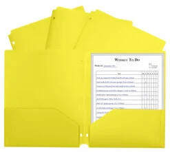 C-Line 2-Pocket Poly Folder, 3 Hole Punched, Yellow, Pack Of 25