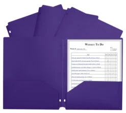 C-Line 2-Pocket Poly Folder, 3 Hole Punched, Purple, Pack Of 25