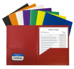 C-Line Poly 2-Pocket Portfolio Folder, Letter Size, Assorted Colors, Set Of 36