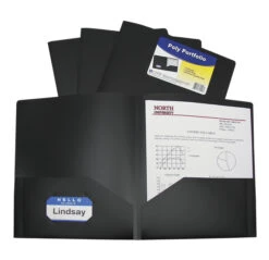 C-Line Poly 2-Pocket Portfolio Folder, Letter Size, Black, Pack Of 25