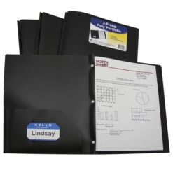 C-Line 2-Pocket Poly Portfolio With Prongs, Black, Pack Of 25