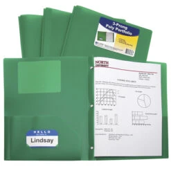 C-Line 2-Pocket Poly Portfolio With Prongs, Green, Pack Of 25