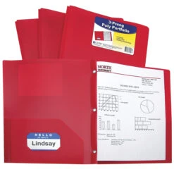 C-Line 2-Pocket Poly Portfolio With Prongs, Red, Pack Of 25