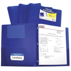 C-Line 2-Pocket Poly Portfolio With Prongs, Blue, Pack Of 25