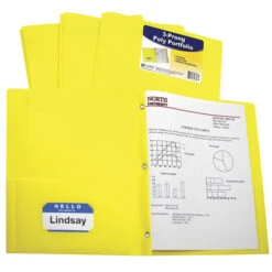 C-Line 2-Pocket Poly Portfolio With Prongs, Yellow, Pack Of 25