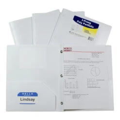 C-Line 2-Pocket Poly Portfolio With Prongs, White, Pack Of 25