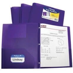C-Line 2-Pocket Poly Portfolio With Prongs, Purple, Pack Of 25
