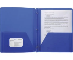 Business Source Poly 2-Pocket Folder With Fastener, Blue