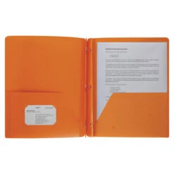Business Source Poly 2-Pocket Folder With Fastener, Orange