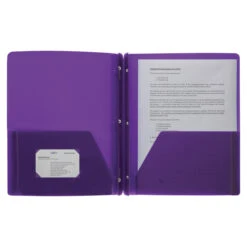 Business Source Poly 2-Pocket Folder With Fastener, Purple