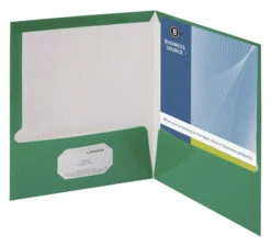 Business Source 2-Pocket Laminated Folder, 100 Sheet Capacity, Green, Pack Of 25